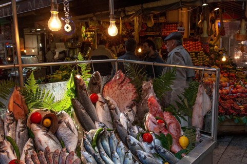 Istanbul, Turkey. 11th January 2010 Fresh fish for sale in Balik Pazari, Beyoglu near Istiklal