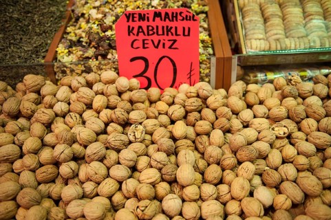 Istanbul, Turkey, September 28th 2018 Walnuts for sale in Istanbul Market Ceviz in Turkish