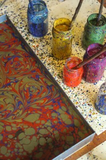 Istanbul, Turkey. May 21st 2017. Workshop demonstrating traditional Turkish Ebru Art, Istanbul,