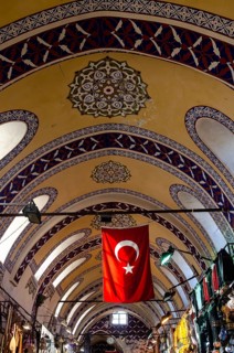 Istanbul, Turkey. 2nd January 2012 A Turkish flag inside the famous Grand Bazaar, Istanbul, Turkey