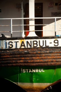 The stern of a Turkish Ferry moored at the port of Karakoy, Istanbul, Turkey
