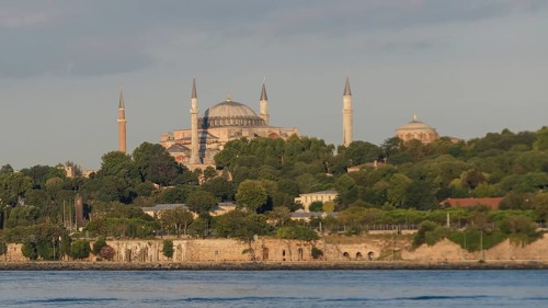 Istanbul, Turkey. August 19th 2014 Panorama of the Hagia Sofia from the Bosphorus, Istanbul, Turkey