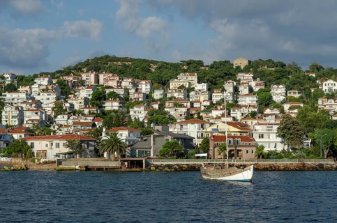 Istanbul, Turkey. 19th August 2014 Beautiful view of a sailing boat moored at Kinaliada Island, The
