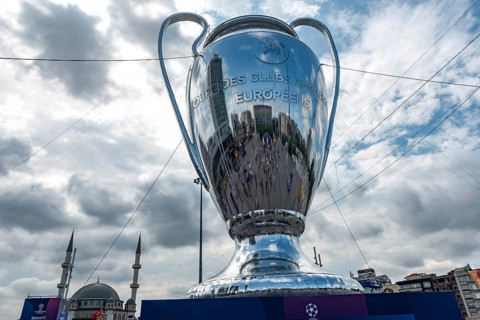 Istanbul, Turkey. June 9th 2023 A Giant inflatable Champions League Trophy in Taksim Square,