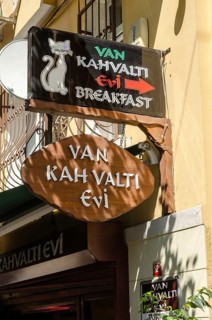Istanbul, Turkey. 14th May 2015 Van Kahvalti Evi, Breakfast restaurant sign, Cihangir near Taksim,