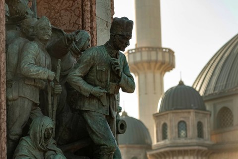Istanbul, Turkey 10th November 2022 Turkish Republic Monument or Ataturk Statue and the recently