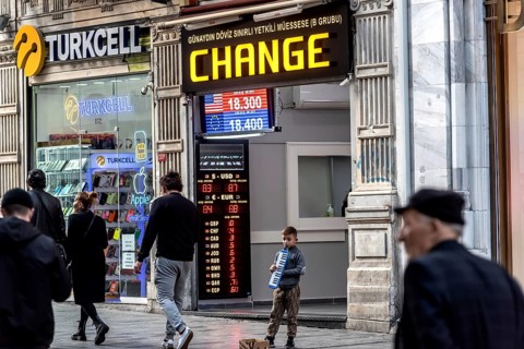 Istanbul, Turkey. November 9th 2022 A Turkish currency exchange office in Istiklal Street during an