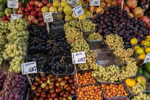 Istanbul, Turkey October 22nd 2021 Fruit for sale outside a grocery shop in Istanbul displaying