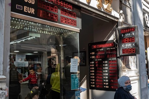 Istanbul, Turkey. October 22nd 2021 Turkish currency exchange office during a financial and banking