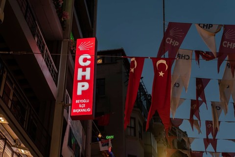 Istanbul, Turkey. October 5th 2021 Illuminated sign for the Beyoglu office of the CHP political