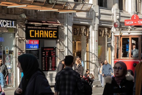 Istanbul, Turkey. November 10th 2022 A Turkish currency exchange office showing the Dollar and Euro