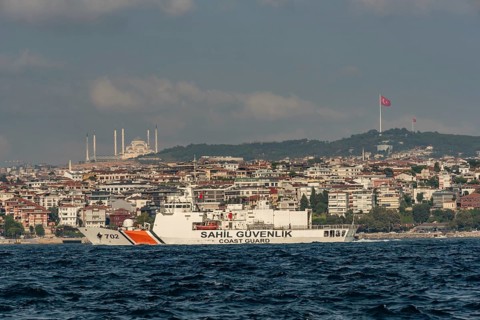 Istanbul, Turkey 25th August 2021 Turkish Coast Guard Patrol at the entrance to the Bosporus and