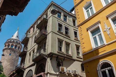 Istanbul, Turkey. August 3rd 2021 The iconic Galata Tower and restored European style architecture