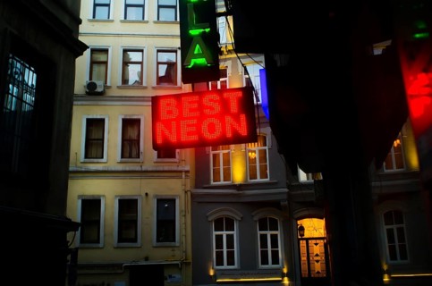 Istanbul, Turkey. August 24th 2013 Neon Sign, nightlife near Taksim, Istanbul, Turkey