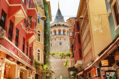 Istanbul, Turkey. May 17th 2022 The iconic Galata Tower in the trendy Pera District, a popular
