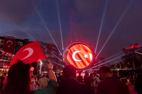 Istanbul, Turkey. October 29th 2023 Crowds in Taksim Square in Istanbul, celebrate 100th