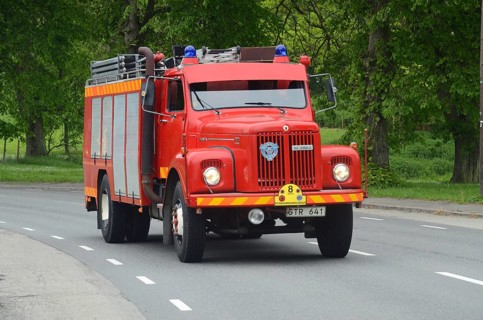 Scania veteran fire truck built in 1974 at fire truck rally in Ystad, Skåne County, Sweden,