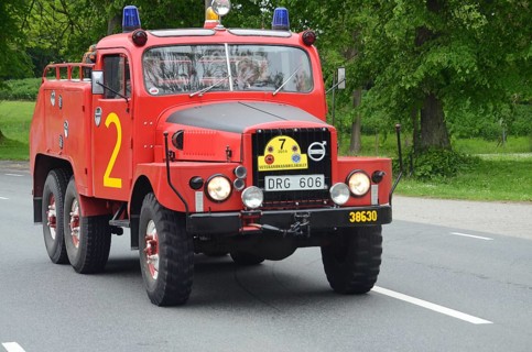 Volvo veteran fire truck built in 1956 at fire truck rally in Ystad, Skåne County, Sweden,
