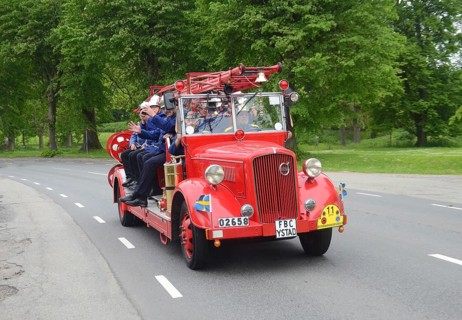 Volvo veteran fire truck built in 1940 at fire truck rally in Ystad, Skåne County, Sweden,