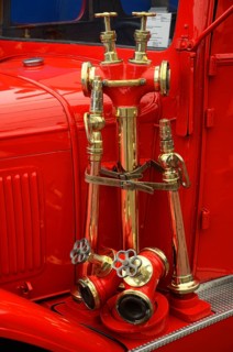 Nozzles on veteran fire truck in Ystad, Skåne County, Sweden, Scandinavia