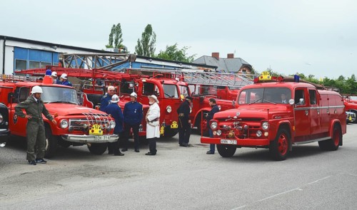 Veteran fire trucks at fire truck rally in Ystad, Skåne County, Sweden, Scandinavia