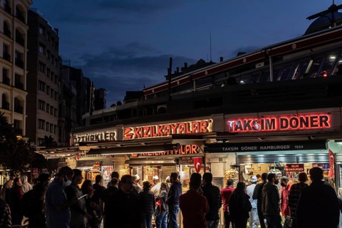 Istanbul Turkey. October 18th 2021 One of the most popular places to eat Doner Kebab at night in