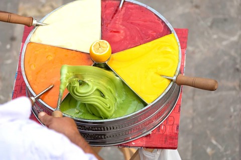 Istanbul, Turkey 25th August 2021 Bright coloured Turkish Macun for sale from a street vendor in