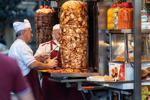 Istanbul, Turkey. September 18th 2021 Traditional street food, Turkish Kebab stalls in Taksim