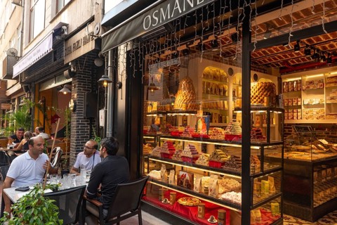 Istanbul, Turkey. August 18th 2021 Sweet Shops and Cafe Cafes, Bars and Restaurants in the up and