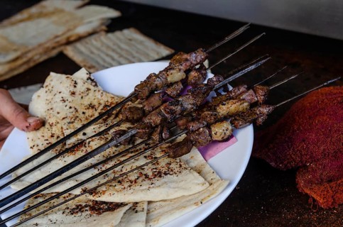 Typical Turkish Liver Kebabs being prepared in Adana, Anatolia, Turkey