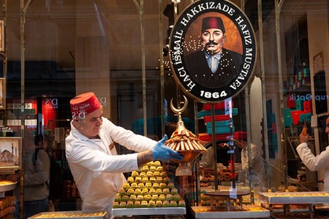 Istanbul, Turkey. November 30th 2019 Hafiz Mustafa baklava sweet shop along Istiklal Street,