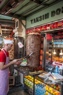 Istanbul, Turkey. November 30th 2019 Famous Turkish Kebab stalls at Taksim square at the beginning