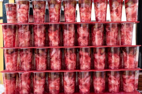 August 2nd 2021 Istanbul, Turkey Traditional Turkish Pickle Juice for sale at a street vendors