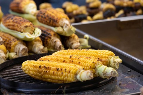 Tasty grilled sweet corn on the cob, a popular Turkish street food grilled and sold from street