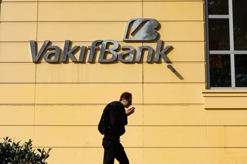 Istanbul, Turkey. October 12th 2021 Business logo and sign for Vakifbank, the second largest bank