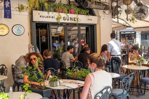August 2nd 2021 Istanbul, Turkey The Famous Guney Restaurant Kuledibi 1964 Beside the iconic Galata