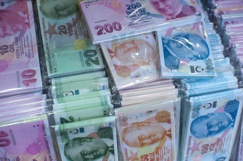 Istanbul, Turkey. September 26th 2018 Fake Turkish Lira for sale in a local Istanbul market, Turkey