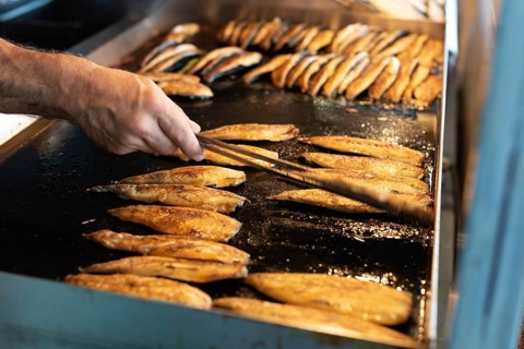 August 2nd 2021 Istanbul, Turkey The Best Street Food in Istanbul. Preparing the famous Balik Ekmek