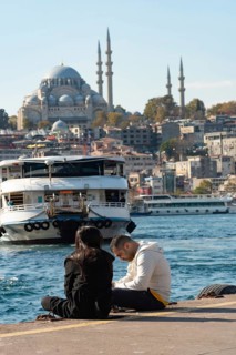 Istanbul, Turkey 10th November 2022 Daily life in Istanbul during an economic crisis, a couple sit