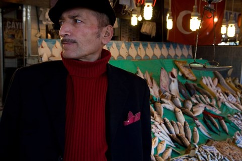 Istanbul, Turkey. January 12th 2010 Selling fish in the market, Istanbul, Turkey