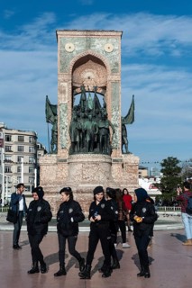 Istanbul, Turkey. November 30th 2019 Turkish female police with and without hijab Taksim square,