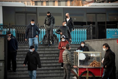 Istanbul, Turkey. November 28th 2020 Turkish commuters in the Fatih district of Istanbul wearing