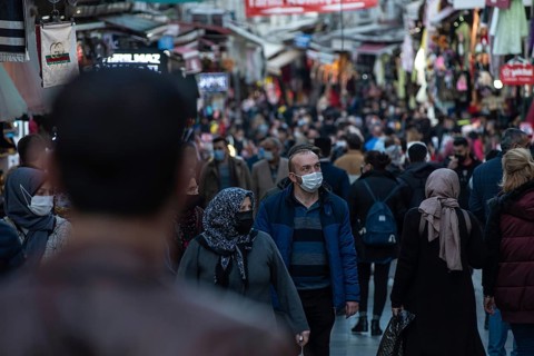 Istanbul, Turkey. November 28th 2020 Shoppers wearing face masks in a crowded Bazaar on the