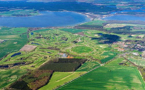 Fleesensee, golf course, lake, holiday resort, leisure complex, Göhren-Lebbin, aerial view,