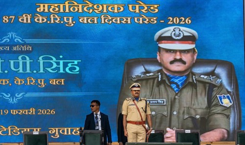 Gyanendra Pratap Singh, Director General (DG) of the Central Reserve Police Force (CRPF) stands on