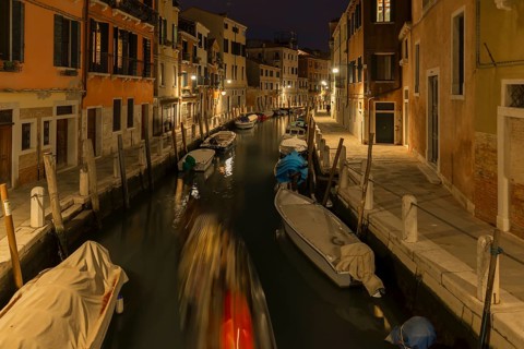 Evening on a side canal in the Dorsodoro district, Venice, Veneto, Italy