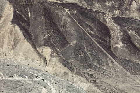 Mystery of the Nazca Lines on dry hills, observed from the air, The geoglyphs and images in the