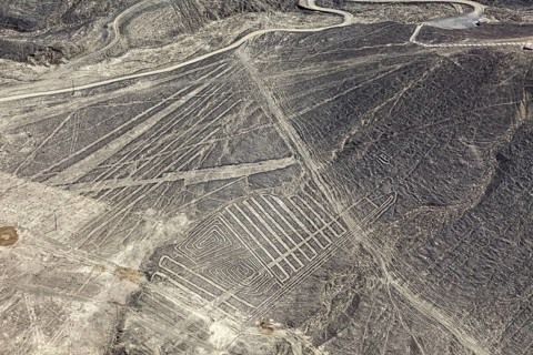 Detailed line formations of the Nazca lines, visible from above in Peru, the geoglyphs and drawings