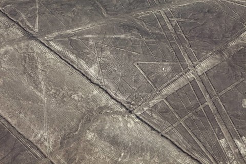 Brown exotic landscape with ancient lines and patterns, the geoglyphs and paintings in the desert
