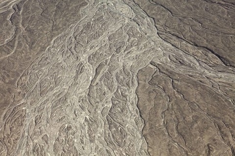 Detailed view of a desert-like landscape created by erosion, The desert landscape near Nasca in